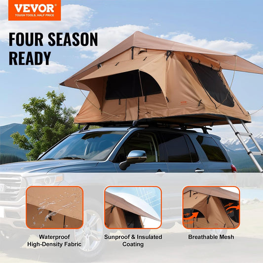 Rooftop Tent Hard Shell, 2-3 Person Roof Top Tent for Car SUV Truck Jeep Van Camping with Telescopic Ladder, Thick Mattress & LED Light