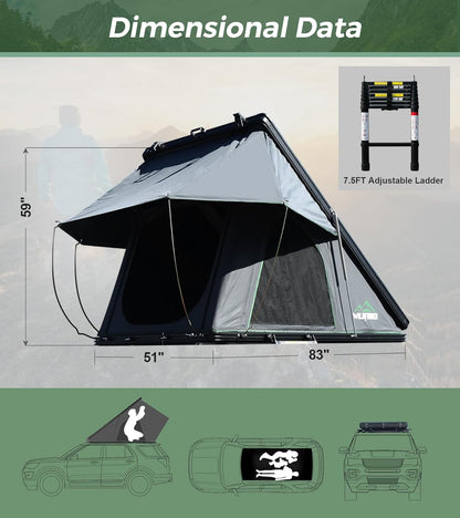 Rooftop Tent Hard Shell Roof Top Tent Hardshell Suitable for Jeep SUV Truck Van, 2-3 Person, Gray