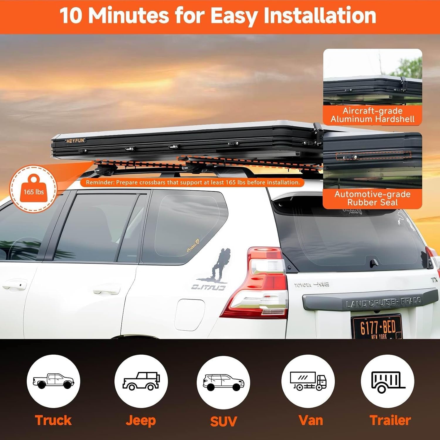 Pioneer Pro Rooftop Tent Hard Shell with 4-Sided Windows, Side Awning&Led Light Strip, 2-3 Person Roof Top Tent for 4 Season Camping, Aluminum Pop up Roof Tent for Truck Jeep SUV Van Trailer