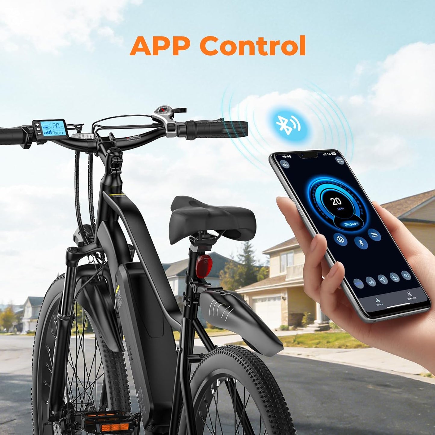 Electric Bike, 1000W/750W Peak Powerful Motor, 70/55 Miles Range & 20MPH Speed, 26'' Tires, APP Control Ebikes, Shock Absorber, Commuting Electric Bike for Adults
