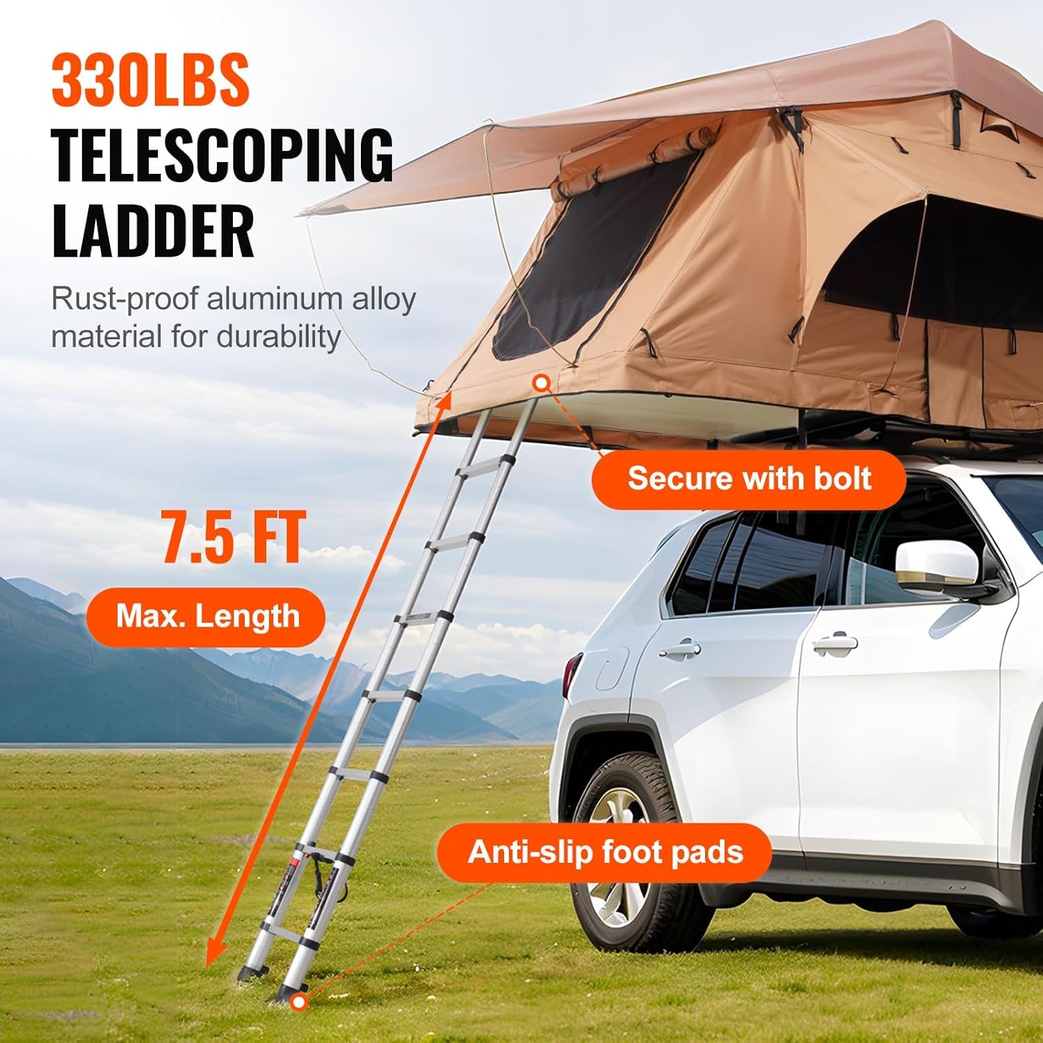 Rooftop Tent Hard Shell, 2-3 Person Roof Top Tent for Car SUV Truck Jeep Van Camping with Telescopic Ladder, Thick Mattress & LED Light