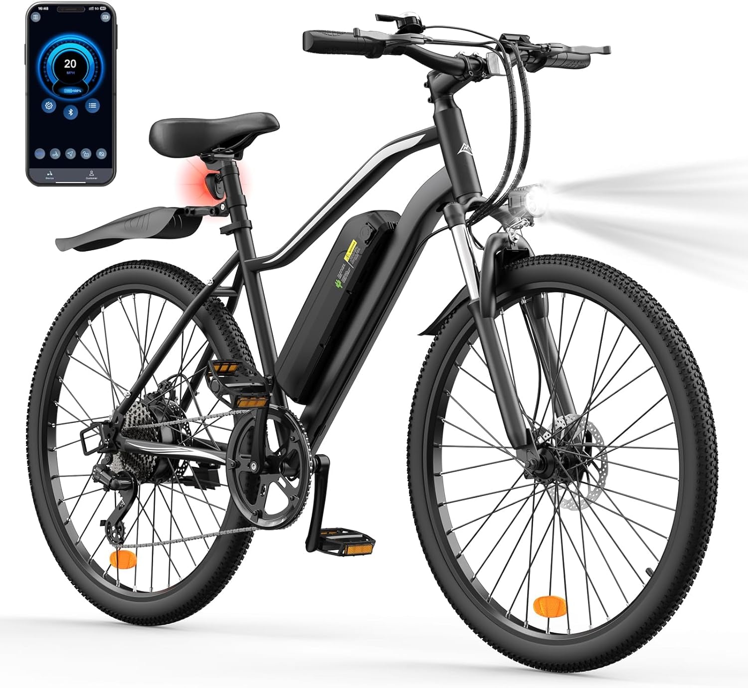 Electric Bike, 1000W/750W Peak Powerful Motor, 70/55 Miles Range & 20MPH Speed, 26'' Tires, APP Control Ebikes, Shock Absorber, Commuting Electric Bike for Adults