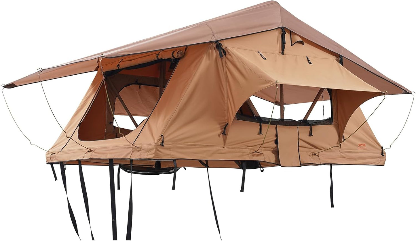 Rooftop Tent Hard Shell, 2-3 Person Roof Top Tent for Car SUV Truck Jeep Van Camping with Telescopic Ladder, Thick Mattress & LED Light