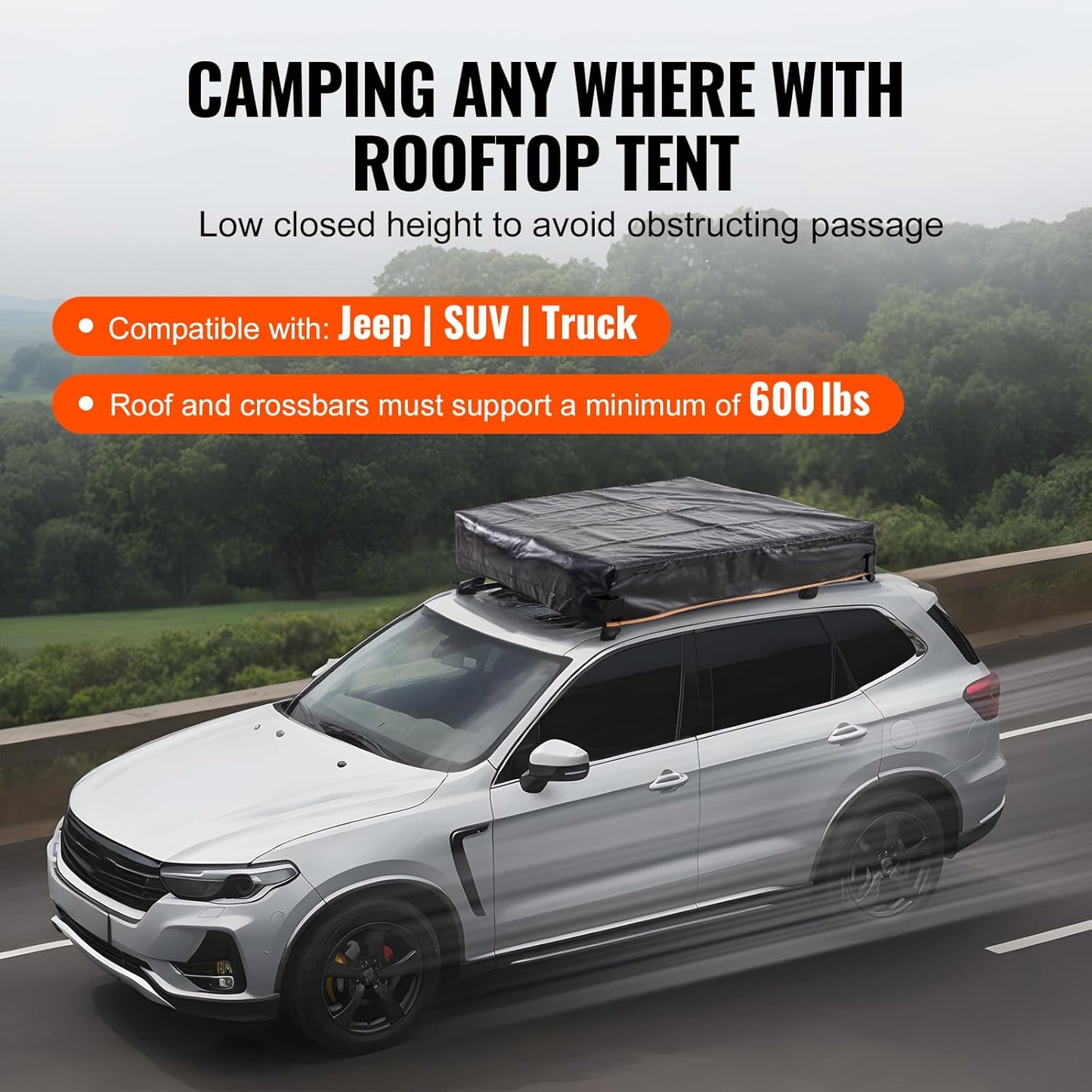 Rooftop Tent Hard Shell, 2-3 Person Roof Top Tent for Car SUV Truck Jeep Van Camping with Telescopic Ladder, Thick Mattress & LED Light