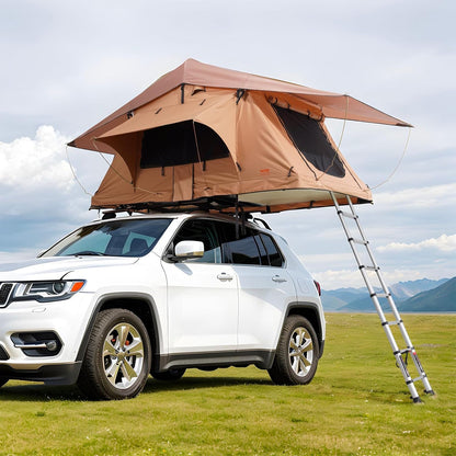 Rooftop Tent Hard Shell, 2-3 Person Roof Top Tent for Car SUV Truck Jeep Van Camping with Telescopic Ladder, Thick Mattress & LED Light
