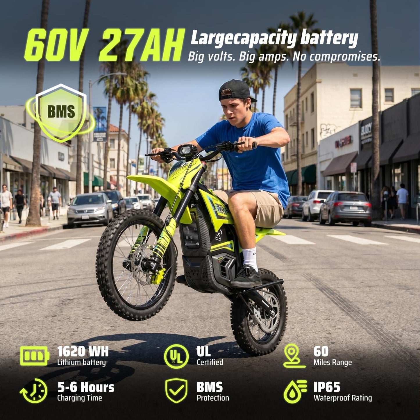 Electric Dirt Bike with Mid-Drive Motor 3840/5600W Peak,Electric Motorcycle 48V/60V 23.4Ah/27Ah Battery,Ul Certified Off-Road Motorcycle for Teens & Adults, Hydraulic Brakes & Dual Shock