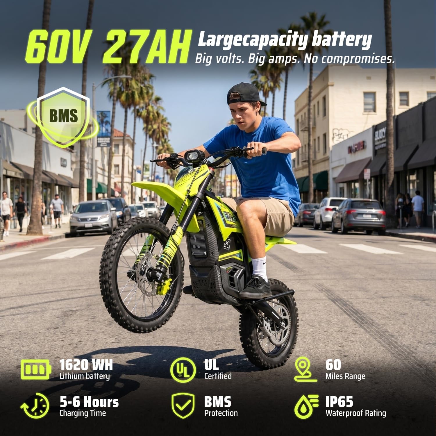 Electric Dirt Bike with Mid-Drive Motor 3840/5600W Peak,Electric Motorcycle 48V/60V 23.4Ah/27Ah Battery,Ul Certified Off-Road Motorcycle for Teens & Adults, Hydraulic Brakes & Dual Shock