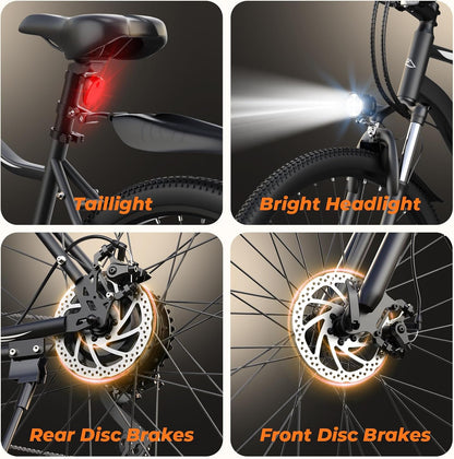 Electric Bike, 1000W/750W Peak Powerful Motor, 70/55 Miles Range & 20MPH Speed, 26'' Tires, APP Control Ebikes, Shock Absorber, Commuting Electric Bike for Adults