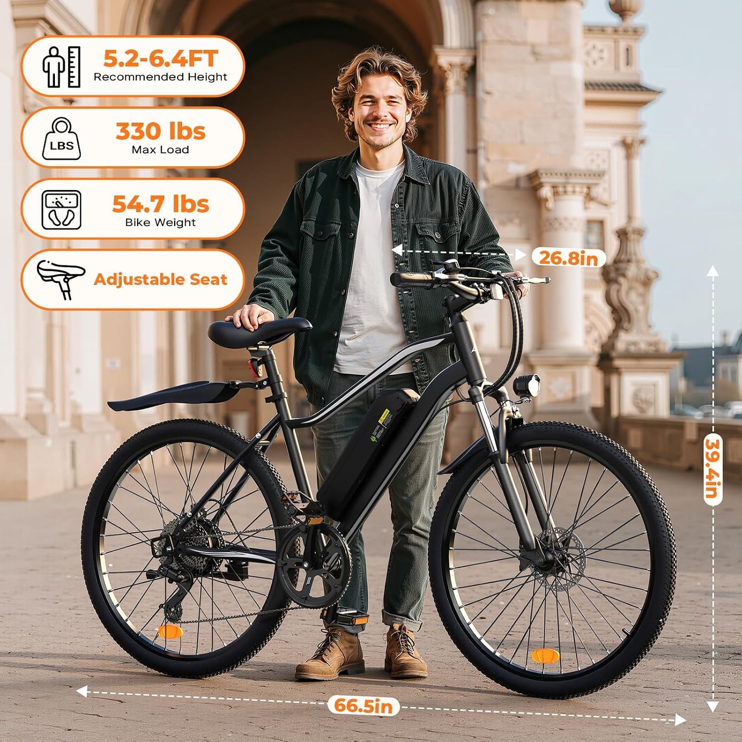 Electric Bike, 1000W/750W Peak Powerful Motor, 70/55 Miles Range & 20MPH Speed, 26'' Tires, APP Control Ebikes, Shock Absorber, Commuting Electric Bike for Adults