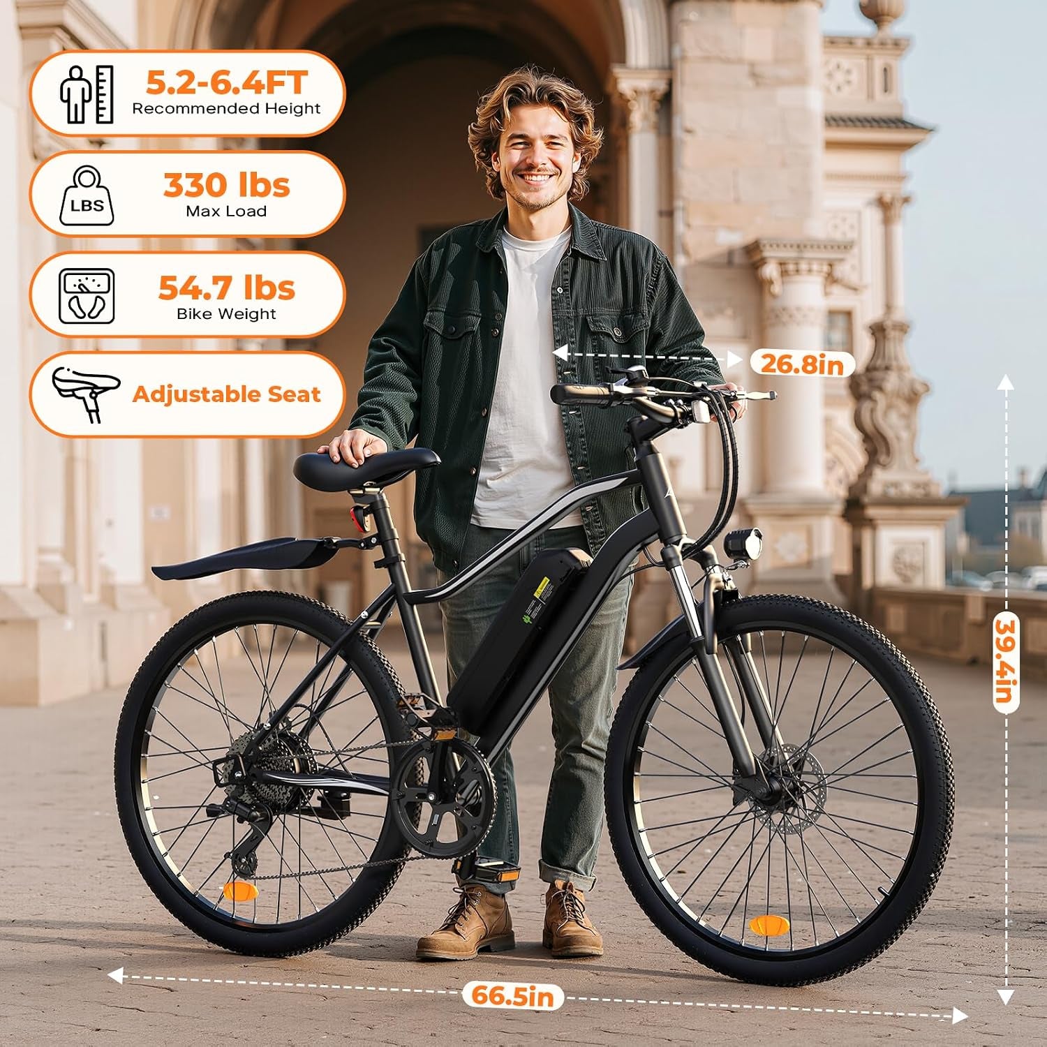 Electric Bike, 1000W/750W Peak Powerful Motor, 70/55 Miles Range & 20MPH Speed, 26'' Tires, APP Control Ebikes, Shock Absorber, Commuting Electric Bike for Adults