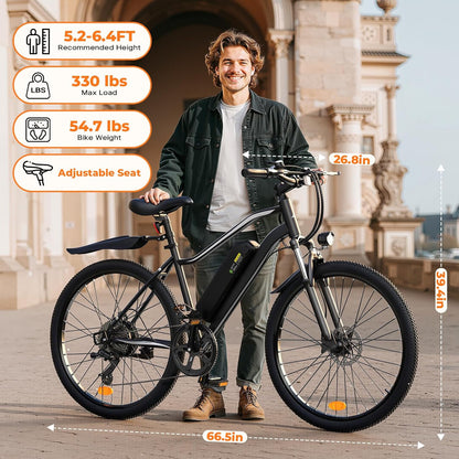Electric Bike, 1000W/750W Peak Powerful Motor, 70/55 Miles Range & 20MPH Speed, 26'' Tires, APP Control Ebikes, Shock Absorber, Commuting Electric Bike for Adults