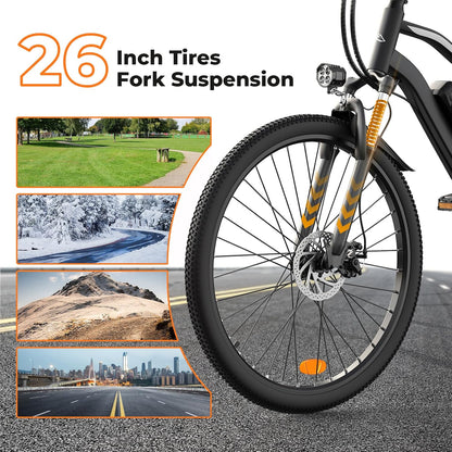 Electric Bike, 1000W/750W Peak Powerful Motor, 70/55 Miles Range & 20MPH Speed, 26'' Tires, APP Control Ebikes, Shock Absorber, Commuting Electric Bike for Adults