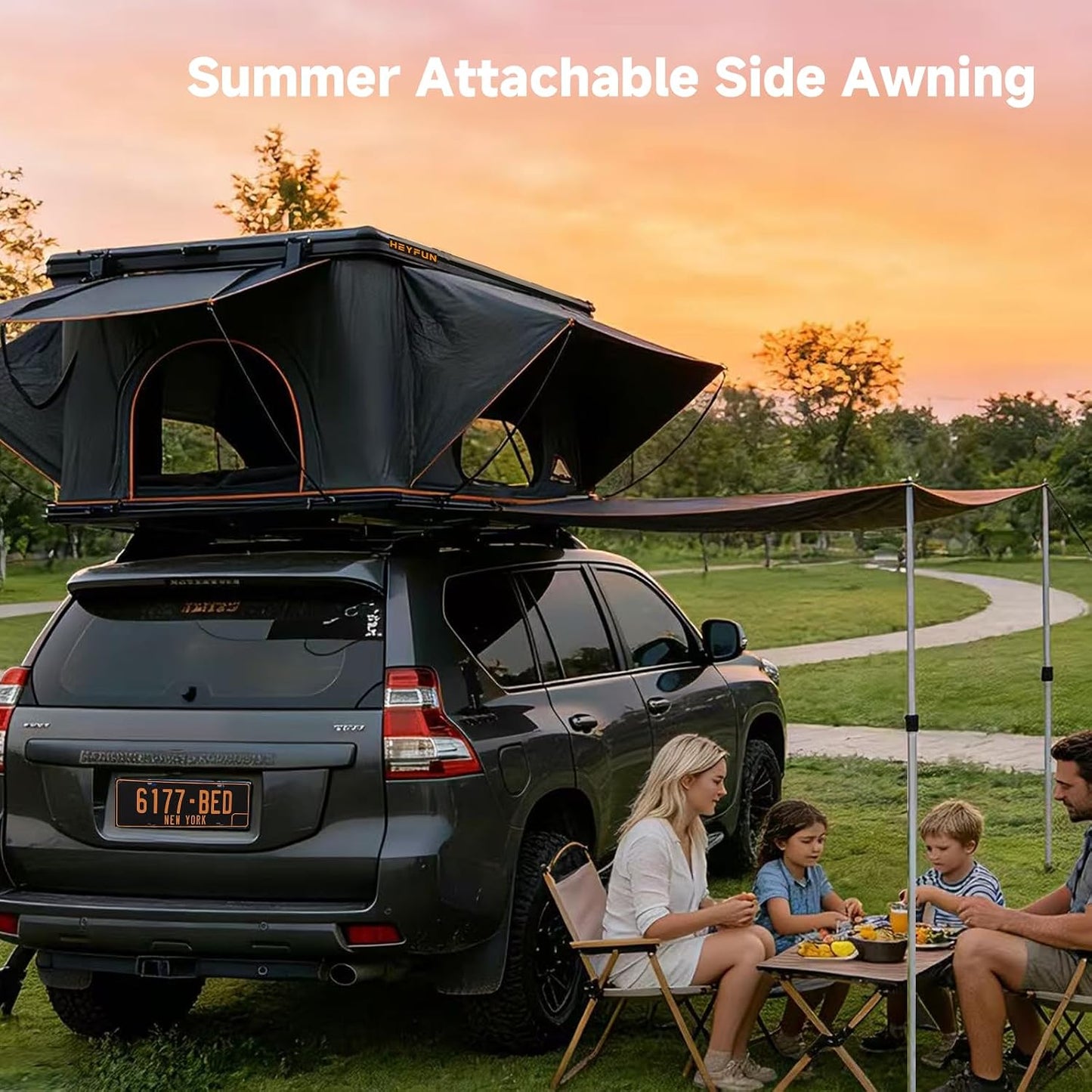 Pioneer Pro Rooftop Tent Hard Shell with 4-Sided Windows, Side Awning&Led Light Strip, 2-3 Person Roof Top Tent for 4 Season Camping, Aluminum Pop up Roof Tent for Truck Jeep SUV Van Trailer