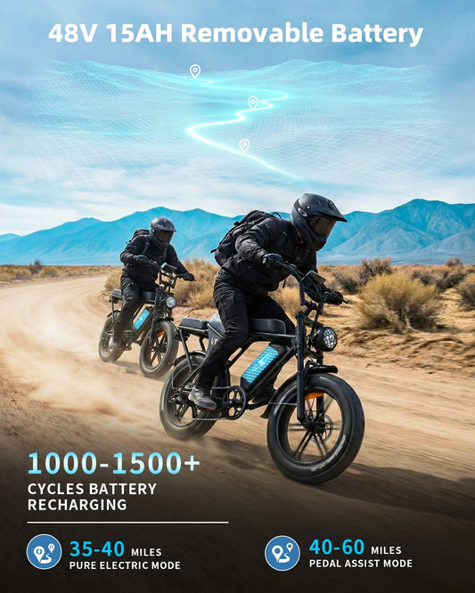 Ride the Adventure: V8 20" Fat Tire Electric Mountain Bike with 750W Power & Long-Lasting 48V Battery!
