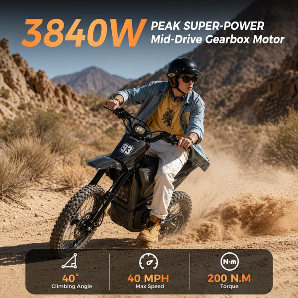 3840W Peak Electric Dirt Bike with Mid-Drive Motor and Hydraulic Brakes