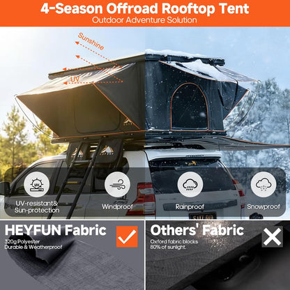 Pioneer Pro Rooftop Tent Hard Shell with 4-Sided Windows, Side Awning&Led Light Strip, 2-3 Person Roof Top Tent for 4 Season Camping, Aluminum Pop up Roof Tent for Truck Jeep SUV Van Trailer