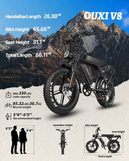 Ride the Adventure: V8 20" Fat Tire Electric Mountain Bike with 750W Power & Long-Lasting 48V Battery!